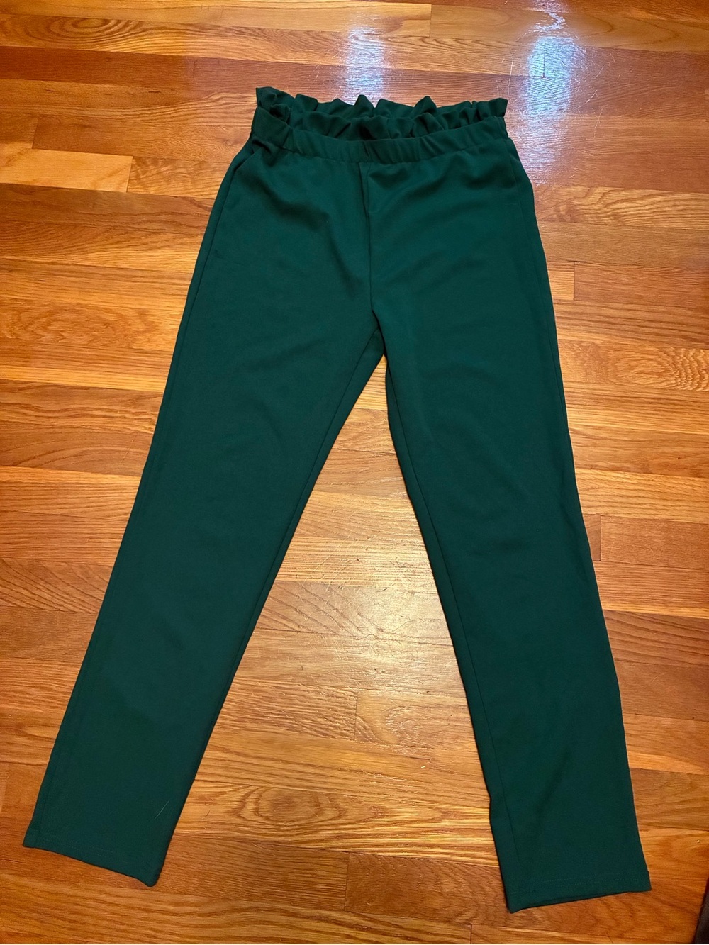 SHEIN Women’s Ruffle Waist straight pants- Dark Green